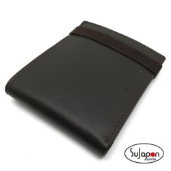 Cartera de piel marrón para hombre americana con elástico