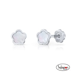 PENDIENTES PLATA Y NACAR LA PETRA FLOR BLANCA ROSCA