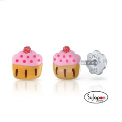 PENDIENTES PLATA ESMALTADA LA PETRA CUPCAKE ROSA