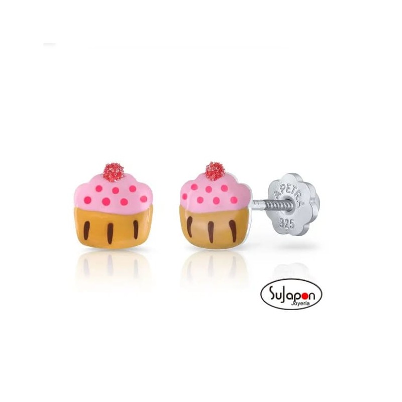 PENDIENTES PLATA ESMALTADA LA PETRA CUPCAKE ROSA