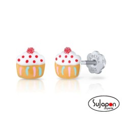 PENDIENTES PLATA ESMALTADA LA PETRA CUPCAKE BLANCO