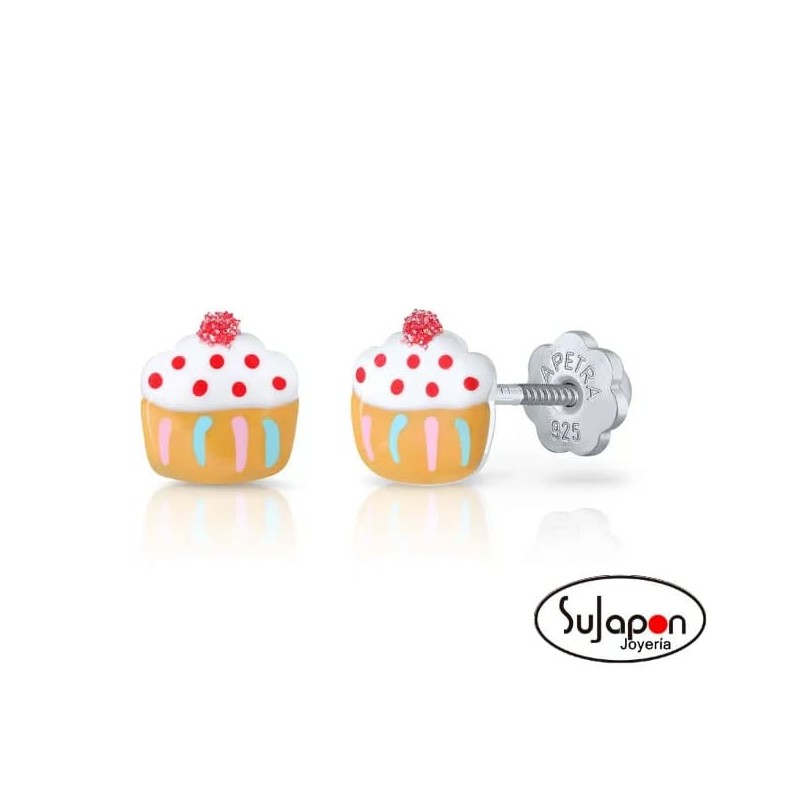 PENDIENTES PLATA ESMALTADA LA PETRA CUPCAKE BLANCO