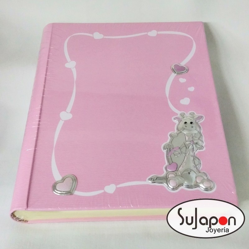 Álbum Infantil rosa con jirafa de plata