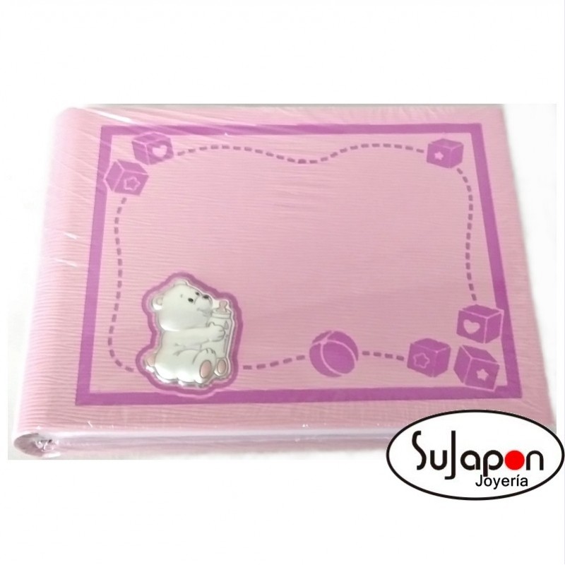 Álbum Infantil rosa con osito con biberón