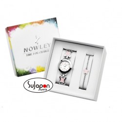 Conjunto de Reloj Nowley para niña y pulsera con mariposas