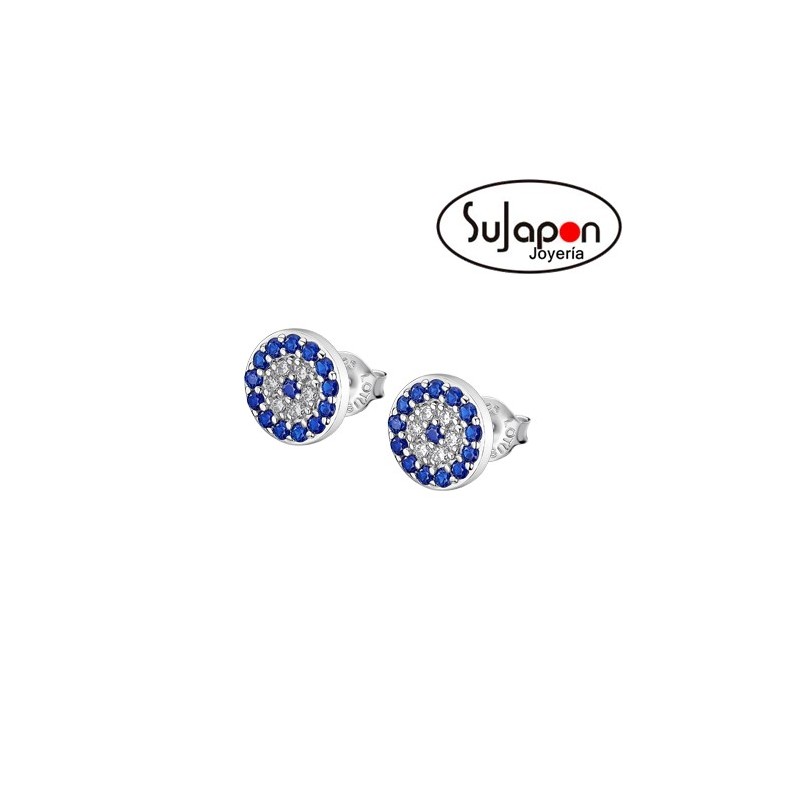 PENDIENTES LOTUS SILVER CIRCULO AZUL Y BLANCO