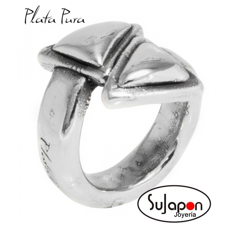 SORTIJA  DOBLE TRIANGULO PLATA PURA