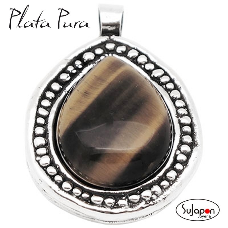 COLGANTE LAGRIMA OJO DE TIGRE PLATA PURA