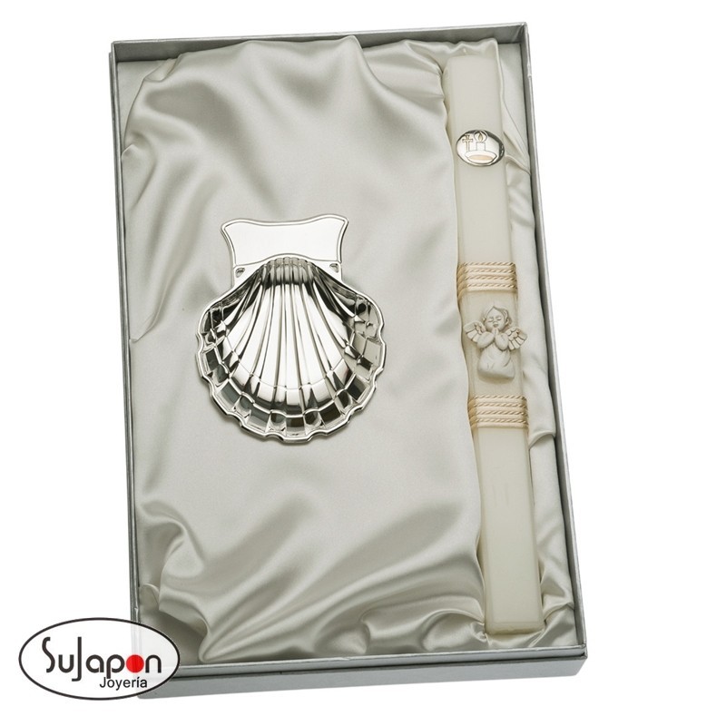 Set Vela y concha bautismal de metal