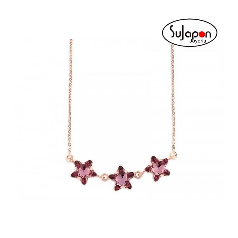 Gargantilla Liska plata chapado rosa y cristales Swarovski® 3 FLORES