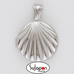 COLGANTE DE PLATA PORTAFOTOS REDONDO RAYADO