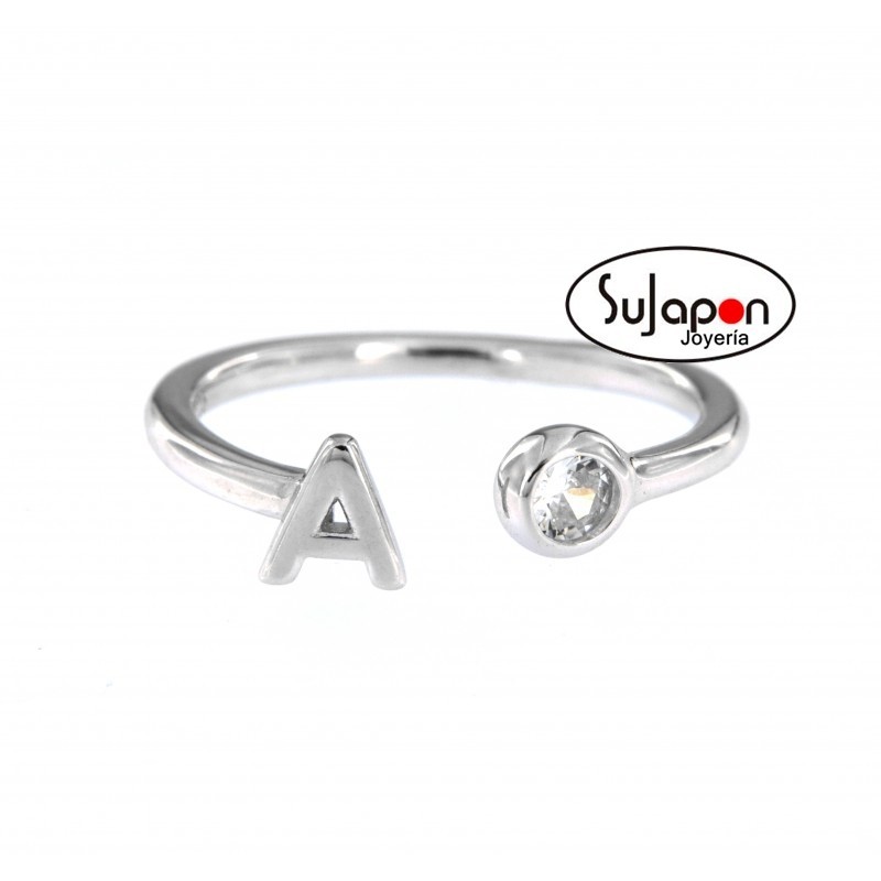 SORTIJA DE PLATA CON LETRA Y UNA CIRCONITA