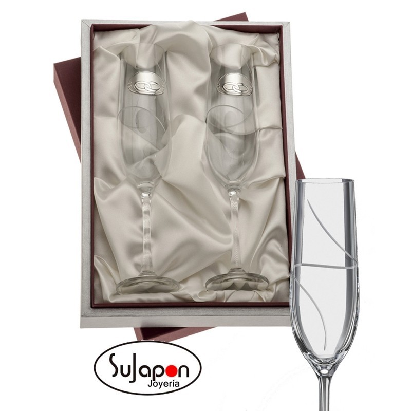 COPAS CHAMPAN PARA NOVIOS CON ALIANZAS EN PLATA