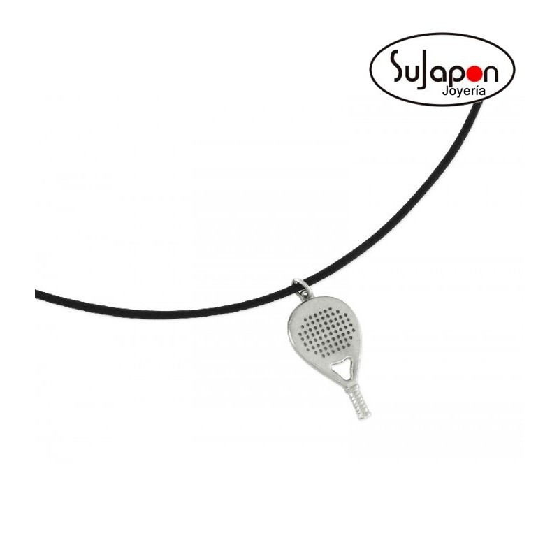 Cordoón de cuero negro con colgante de padel Liska Joyas