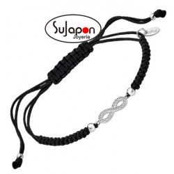 Pulsera Lotus Silver con Infinito con circonitas de hilo negro