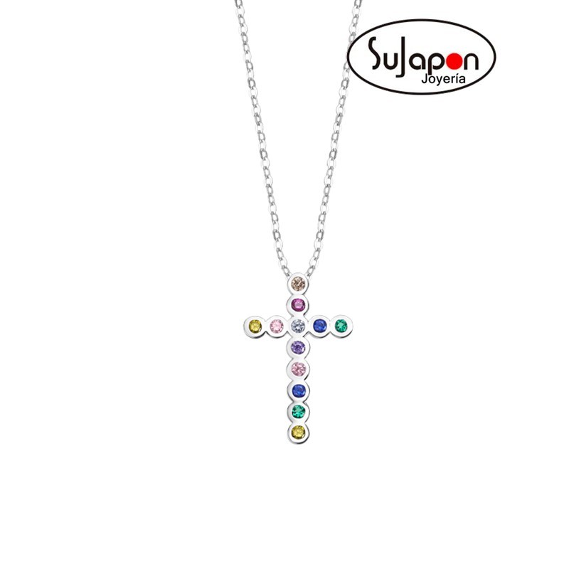COLLAR PLATA LOTUS SILVER CRUZ MULTICOLOR