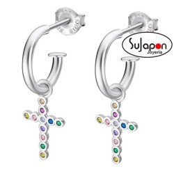 PENDIENTES DE ARO DE PLATA LOTUS SILVER CON CRUZ COLORES