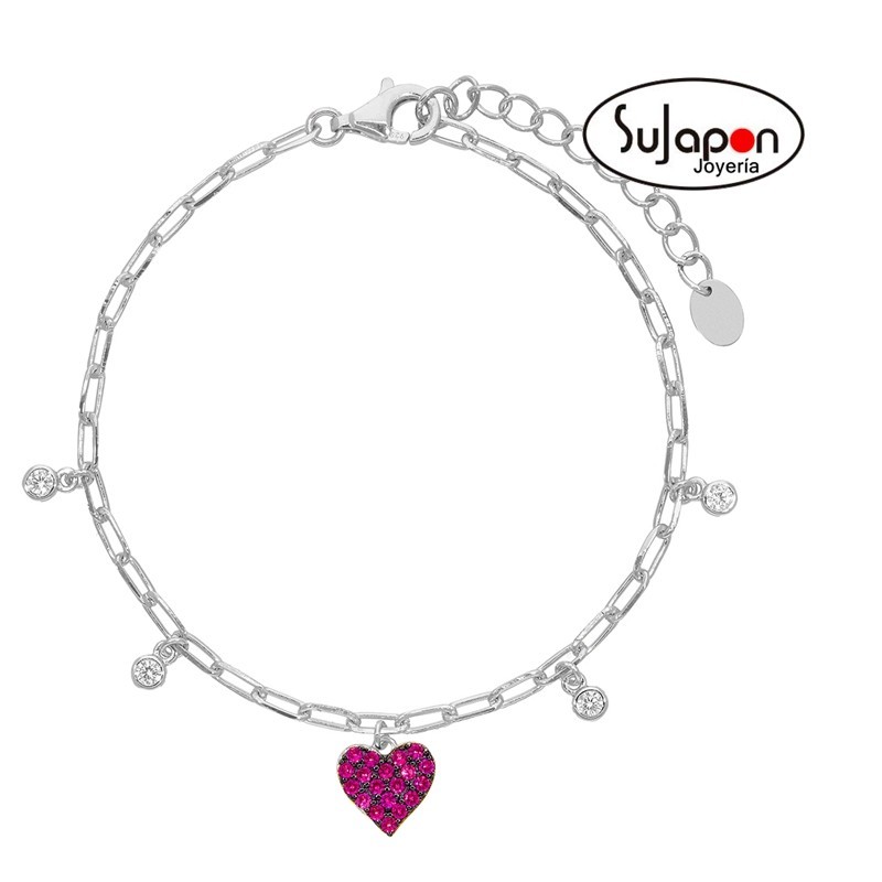 PULSERA PLATA CON CORAZÓN ROSA DE MAREA