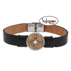 PULSERA CUERO MADERA Y ACERO LISKA NAT061BR