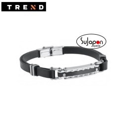 PULSERA CUERO Y ACERO TREND NEGRA Yablonoi