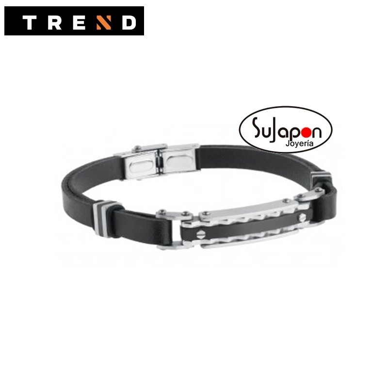 PULSERA CUERO Y ACERO TREND NEGRA Yablonoi
