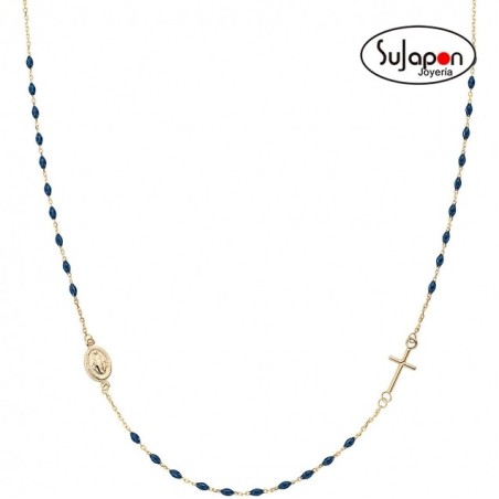 COLLAR AMEN ROSARIO AZUL Y ORO 9KT COLLAR AMEN ROSARIO AZUL Y ORO 9KT