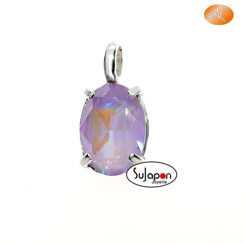 Colgante de plata ovalado con cristal violeta