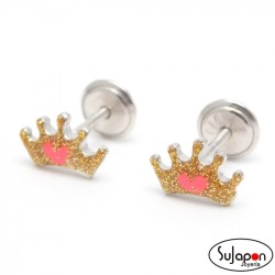 PENDIENTES PLATA ESMALTADA LA PETRA CORONA DORADA