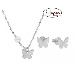 Conjunto collar y pendientes Liska de plata con mariposas