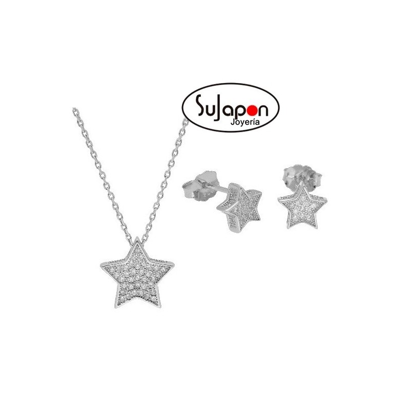 Conjunto collar y pendientes Liska de plata con estrellas