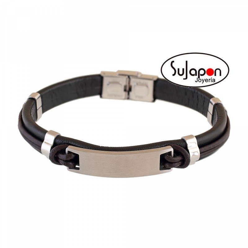 PULSERA PIEL Y ACERO NEGRA Y MARRON  AVANTY