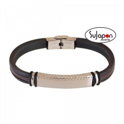 PULSERA CAUCHO PIEL Y ACERO NEGRA Y MARRON  AVANTY
