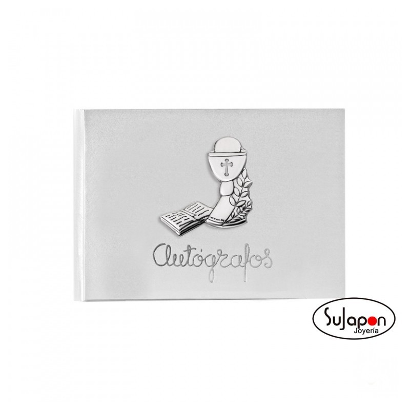 Libro de autógrafos de comunión con cáliz plata