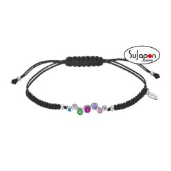 Pulsera Lotus Silver Plata e hilo negro con circonitas de colores