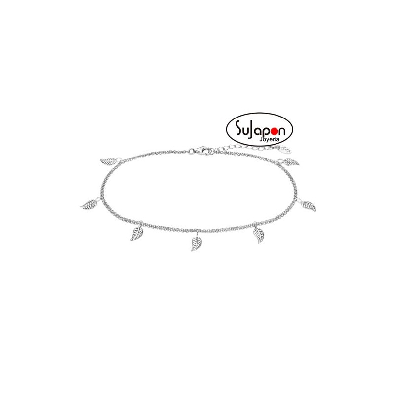 PULSERA TOBILLERA LOTUS SILVER  PLATA CON HOJAS