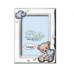 MARCO FOTO PLATA CON OSITO Y CORAZONES AZUL