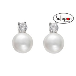 PENDIENTES TU Y YO DE PLATA CON PERLA Y CIRCONITA