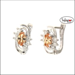 PENDIENTES PLATA Y CIRCONITAS CON UNA CIRCONITA COLOR AMBAR
