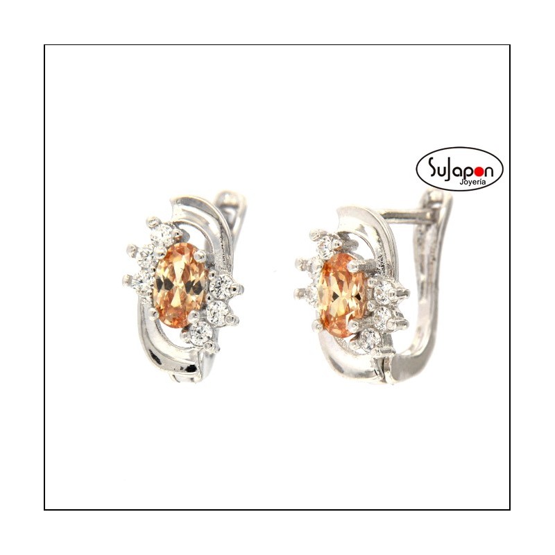 PENDIENTES PLATA Y CIRCONITAS CON UNA CIRCONITA COLOR AMBAR