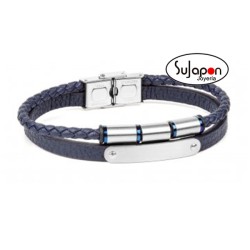 Pulsera de cuero azul y acero