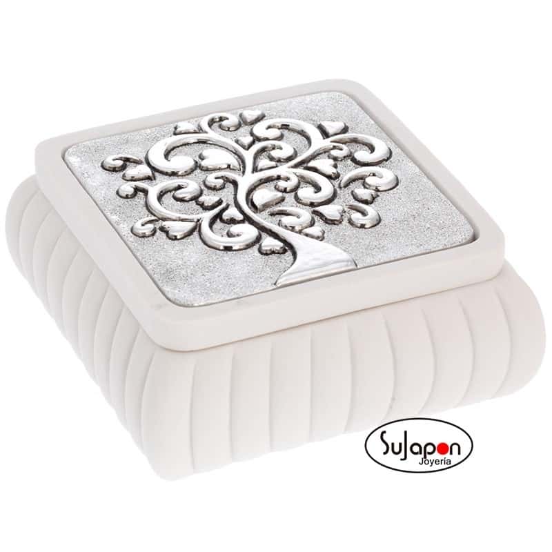 Caja blanca cuadrada con árbol de la vida