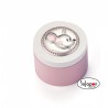 Cajita de madera con aplicación de plata con ratoncito en rosa y blanco.