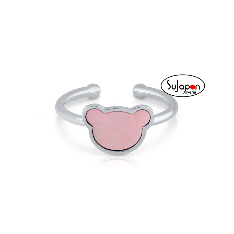 SORTIJA PLATA NIÑA DE LA PETRA con oso rosa