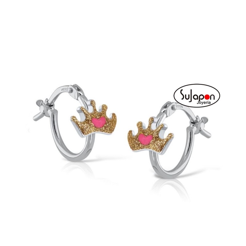 PENDIENTES ARO PLATA CON CORONA, LA PETRA
