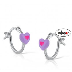 PENDIENTES ARO PLATA CON CORAZÓN VIOLETA, LA PETRA