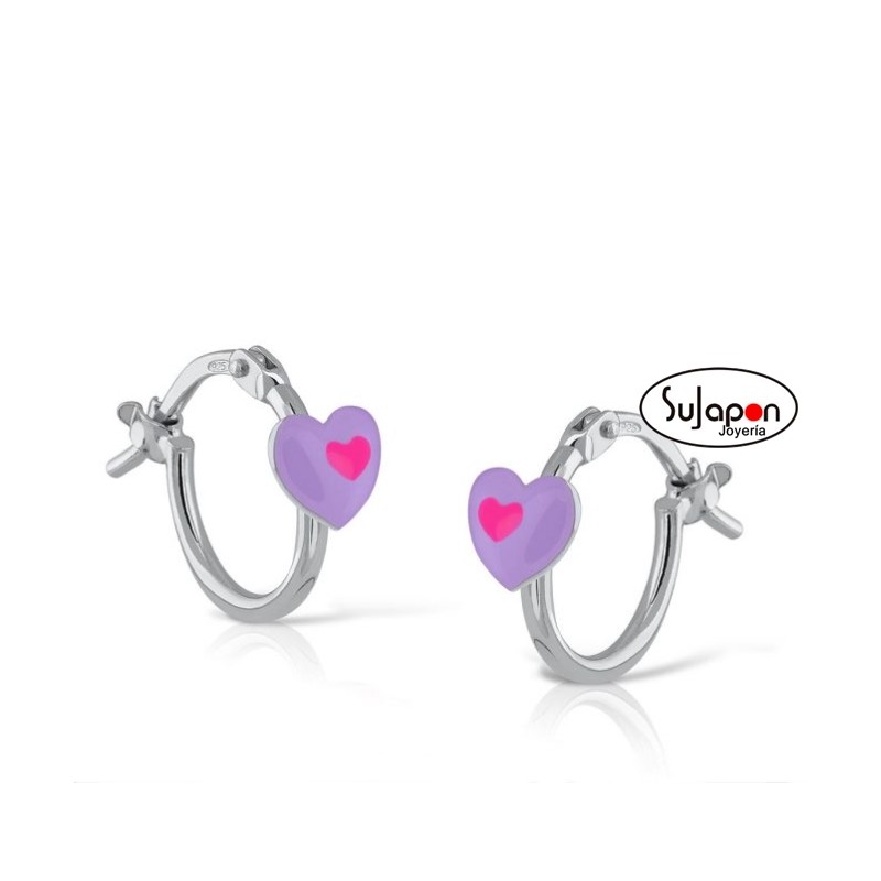 PENDIENTES ARO PLATA CON CORAZÓN VIOLETA, LA PETRA