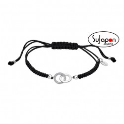 Pulsera Lotus Silver Trendy Plata e hilo negro 2 aros entrelazados