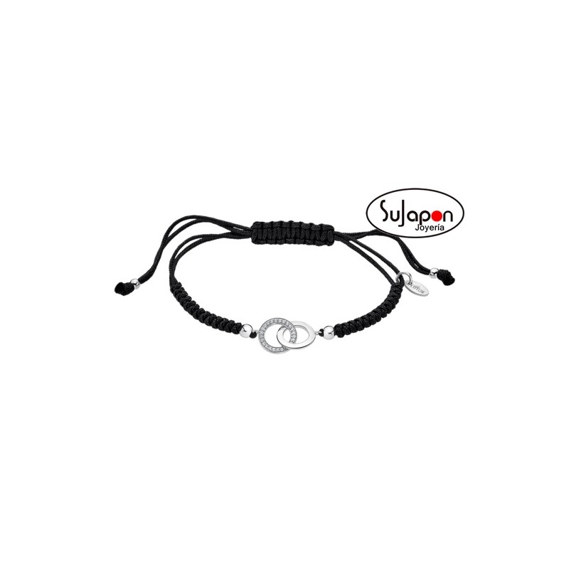 Pulsera Lotus Silver Trendy Plata e hilo negro 2 aros entrelazados