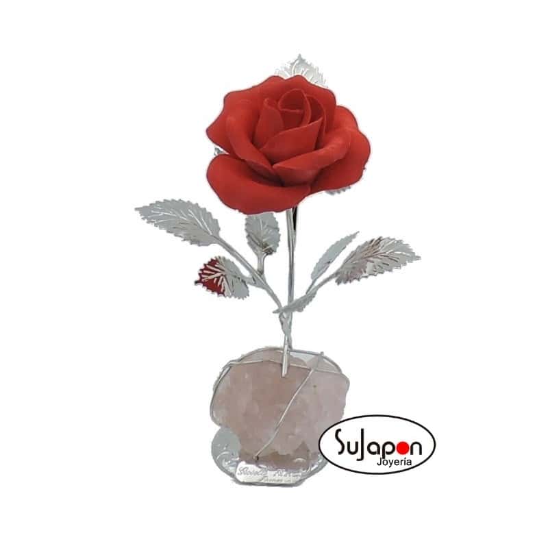 Figura Rosa Roja de 13 cm. alto, base de cuarzo