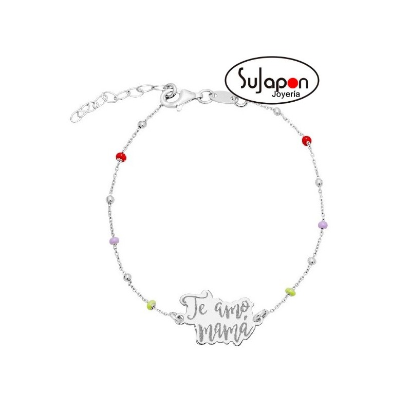 PULSERA PLATA Y BOLAS "TE AMO MAMÁ"